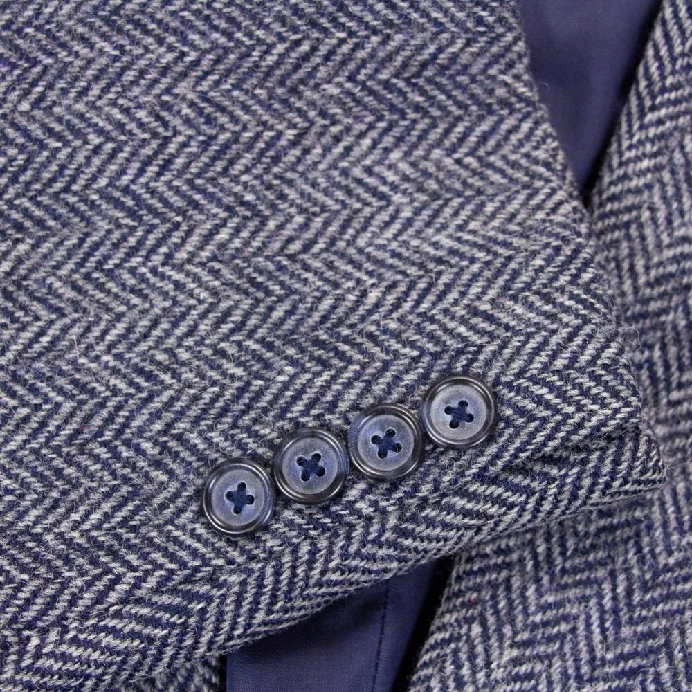 VTG Harris Tweed Lands End Mens 41R Blue Blazer Jacket Wool‎ Herringbone USA